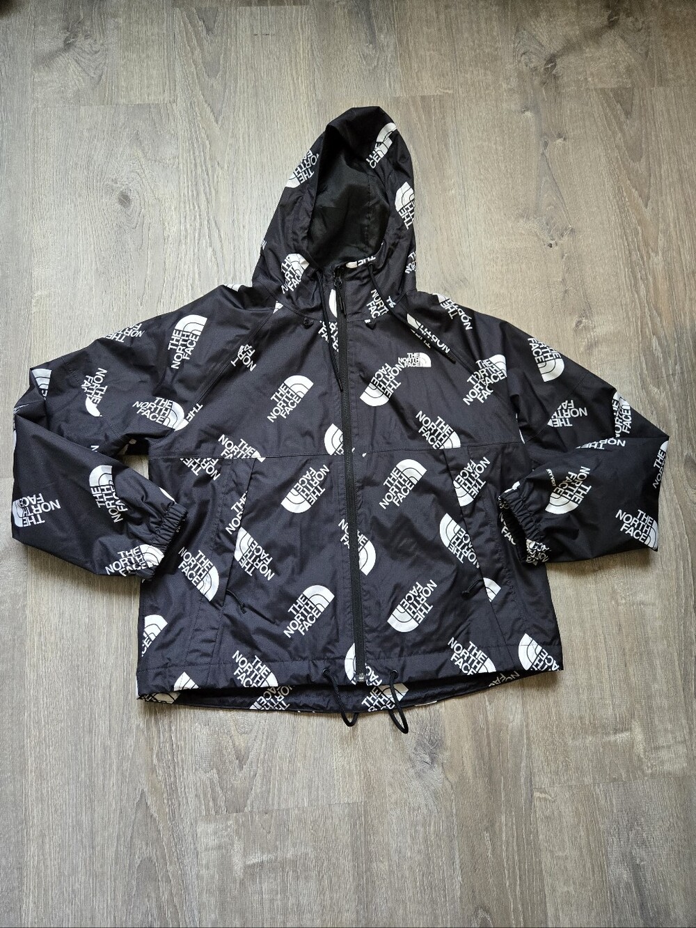 Unisex The North Face Black & White Logo Hooded Rain Jacket Sz.M